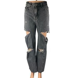 Zara Women's Black Washed Distressed High Waisted Straight Denim Jeans Size 2